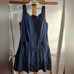 Brooks Brothers Navy Cotton Eyelet Dress. Lined In Cotton. Slight Tear In Front.